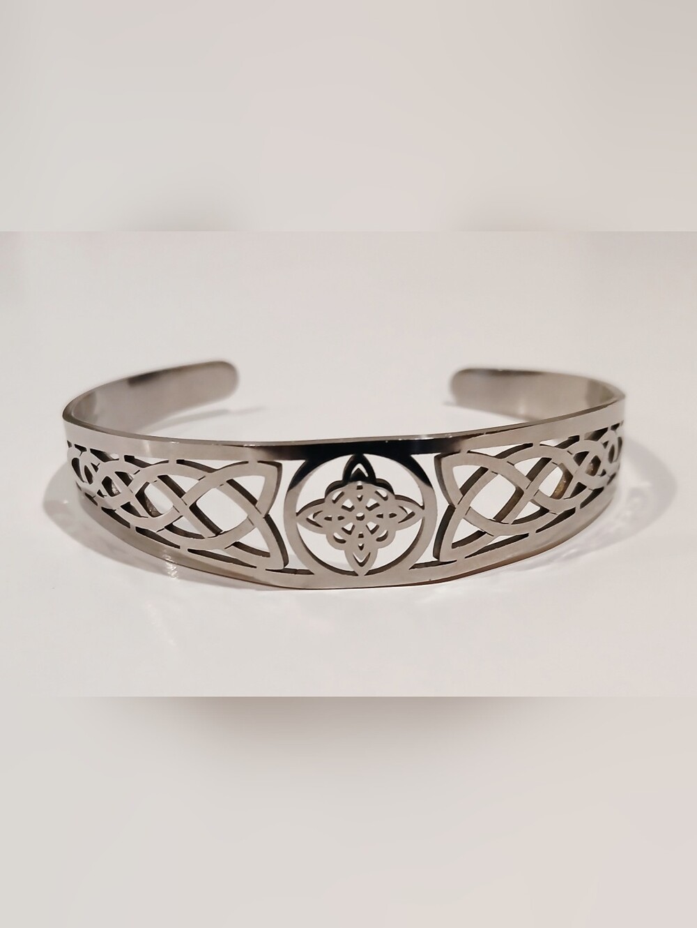 Silvertone Stainless Steel Celtic Knot Open Cuff Bracelet